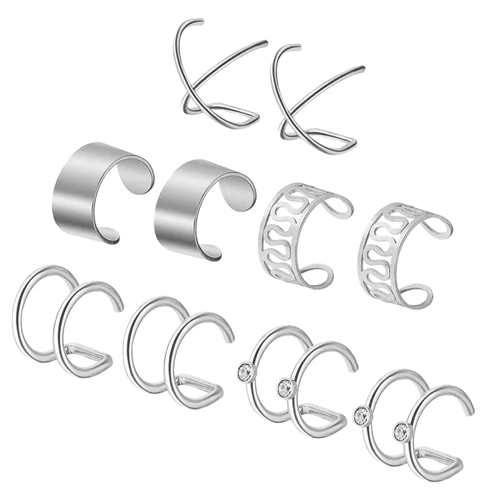 Silver ZS, 5 пара/лот, серьги-Клипсы из розового золота, Черное золото, нержавеющая сталь, серьги-манжеты для женщин и мужчин, ювелирные изделия для пирсинга без отверстий - Окраска металла: Silver