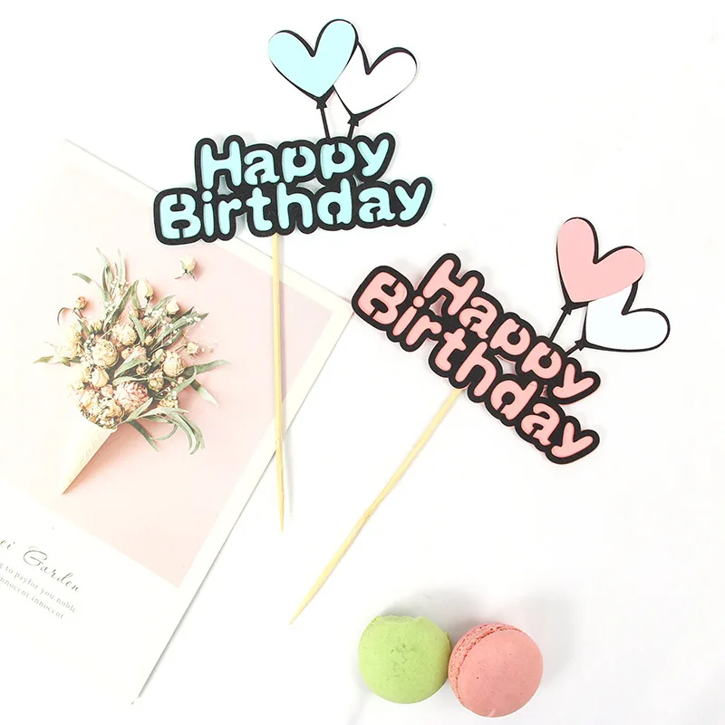 

1PCs Happy Birthday Paper Cake Topper Heart Cake Toppers For Wedding Party Baby Shower Cake Flags Personalized Cake Decoration