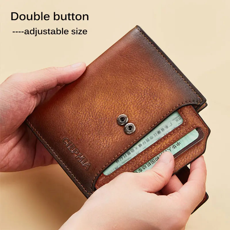 Men's Genuine Leather Wallet Vintage Short Multi Function Business Card  Holder RFID Blocking Zipper Coin Pocket Money Clip