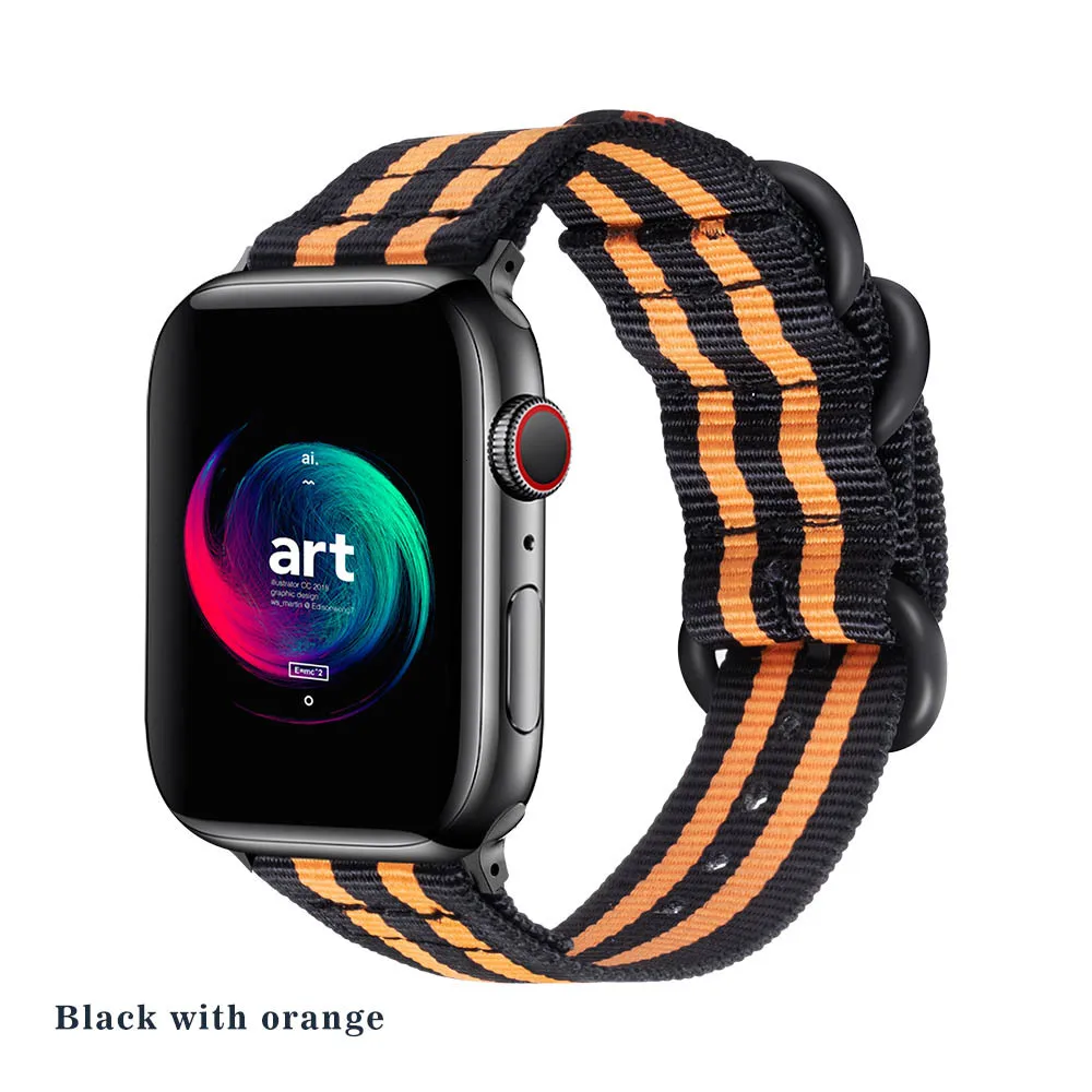 Black orange Hot Sell Nylon Watchband for Apple Watch Band Series 4/3/2/1 Sport Bracelet accessories 42 mm 38 mm 40mm 44mm Strap For iwatch - Цвет ремешка: Black orange