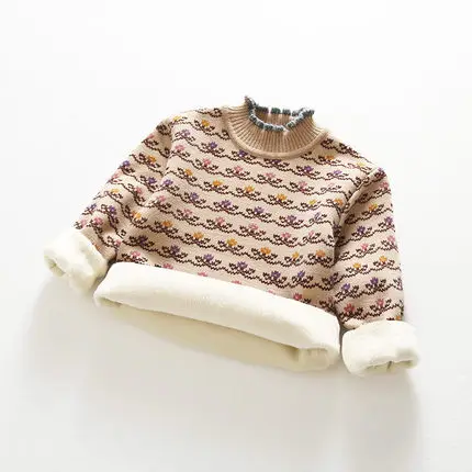 Свитер для девочек от 3 до 13 лет, Утепленная зимняя детская одежда с воротником-черепашкой, вязаные свитера, пуловеры, детская одежда - Цвет: photo color