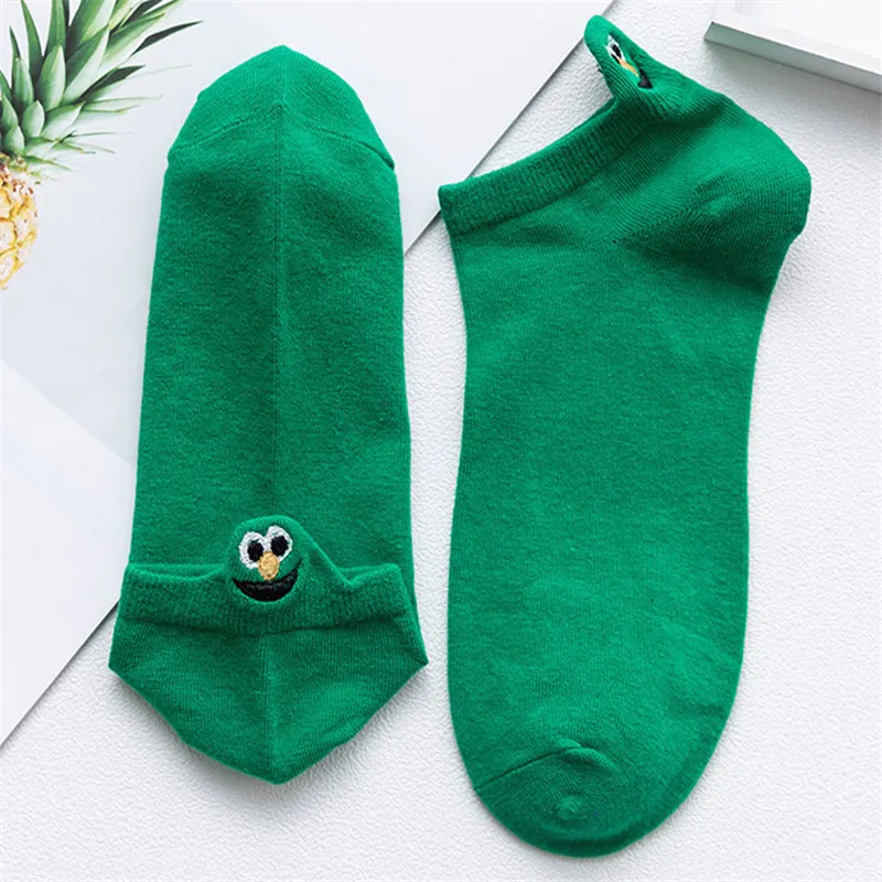 Harakuju women cute cartoon individuality short socks unisex funny hipster Christmas Halloween gift socks - Цвет: Solid Green 02