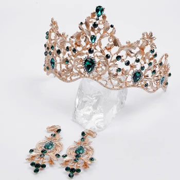 

Vintage Baroque Magnificent Red Crystal Bridal Tiaras Green Wedding Crown For Bride Pageant Headbands Wedding Hair Accessories