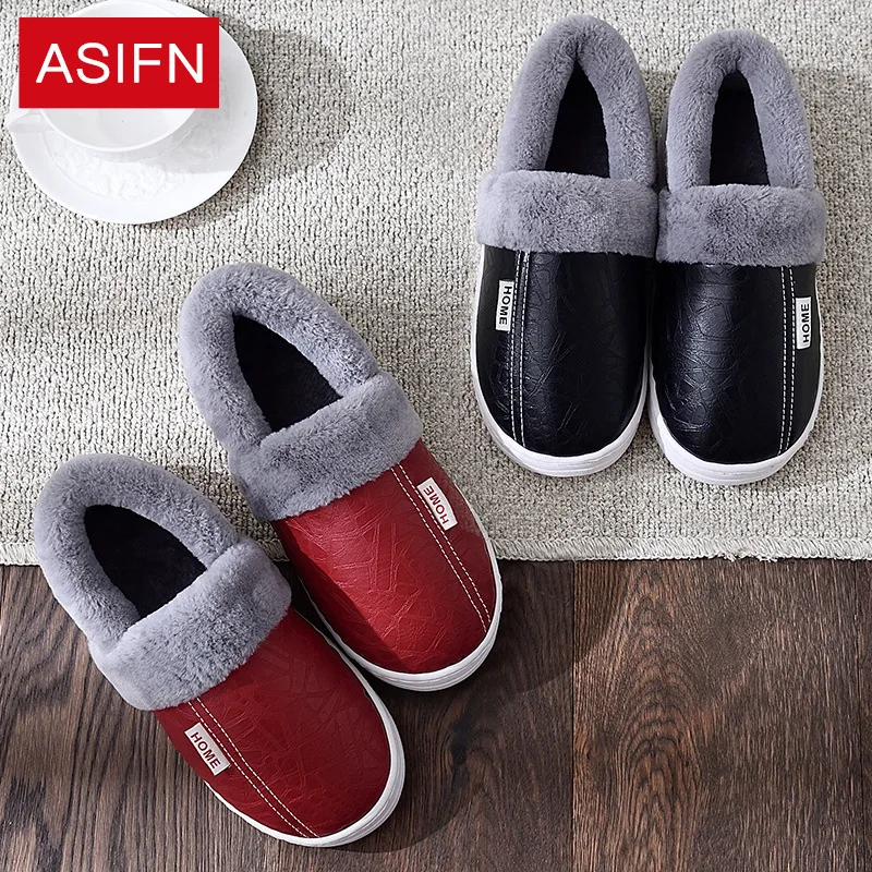 

2019 New Style Cover Heel Pu Warm Thick Bottomed Anti-slip Cotton Slippers Women's Winter Indoor Autumn Men Padded