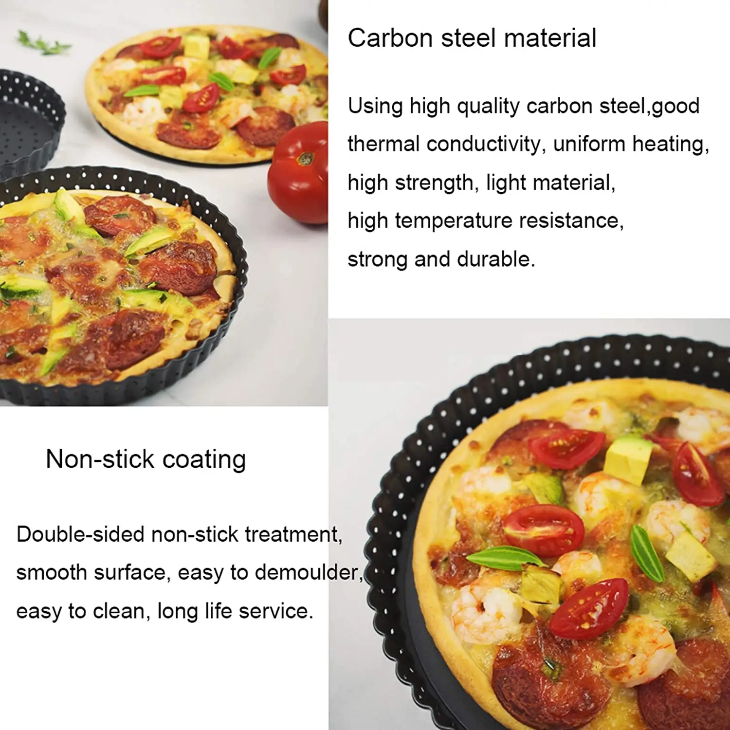 Description Picture 6 of item5/8/9Inch Non-Stick Tart Quiche Flan Pan Molds Pastry Cake Pizza Bakeware with Holes Removable Loose Bottom Round Pie Tray Tools