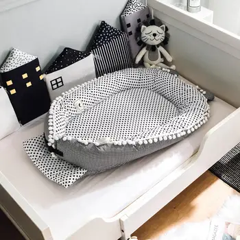 

Newborn Crib Satin Baby Nest Cartoon Printing Bionic Bed Folding Detachable Washable Portable Baby Bed Multifunctional Crib