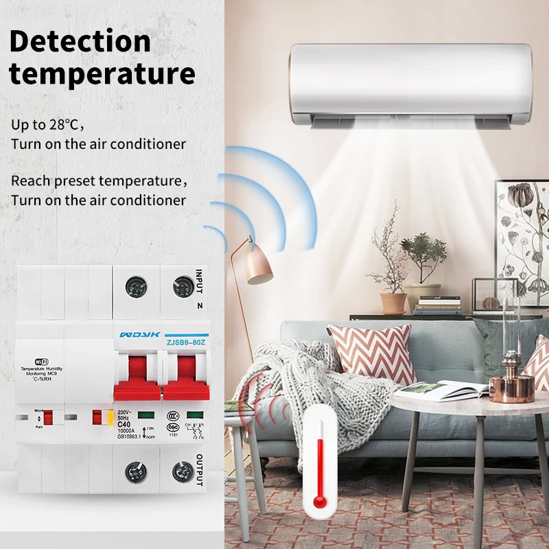 2P WiFi Smart temperature humidity Circuit Breaker overload short circuit protection with  Alexa google home for Smart Home