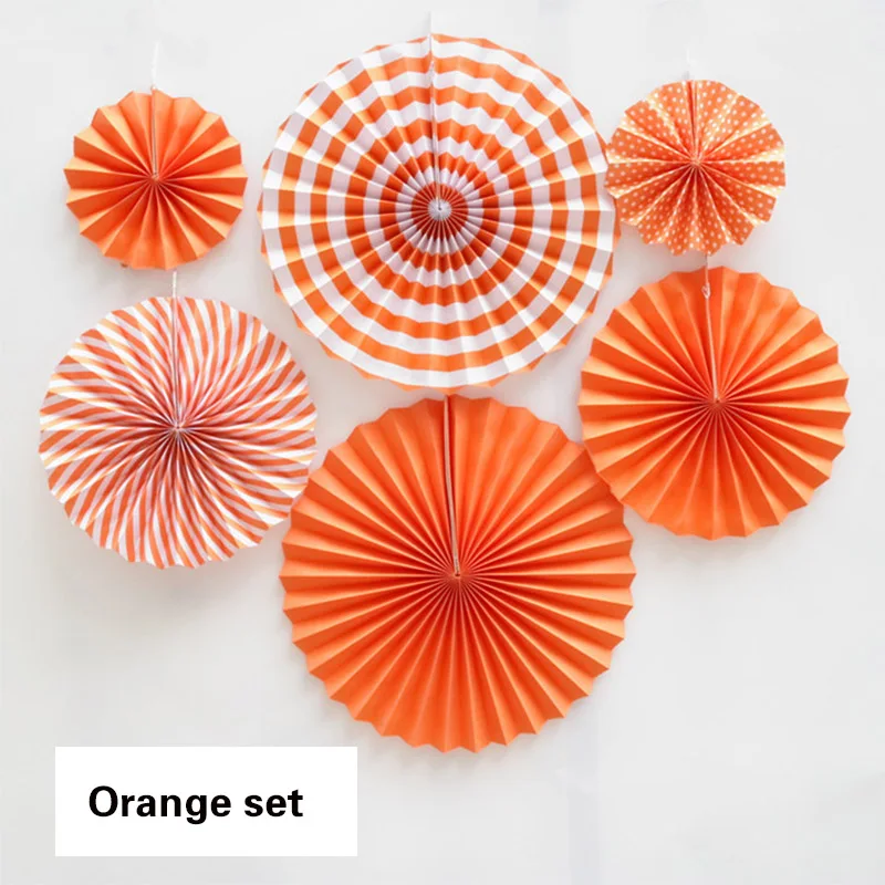 6 шт. бумажный складной Вентилятор Diy Свадебные аксессуары для дома аксессуары для пасхи дома День рождения взрослых детей Хэллоуин украшения - Цвет: Orange Set