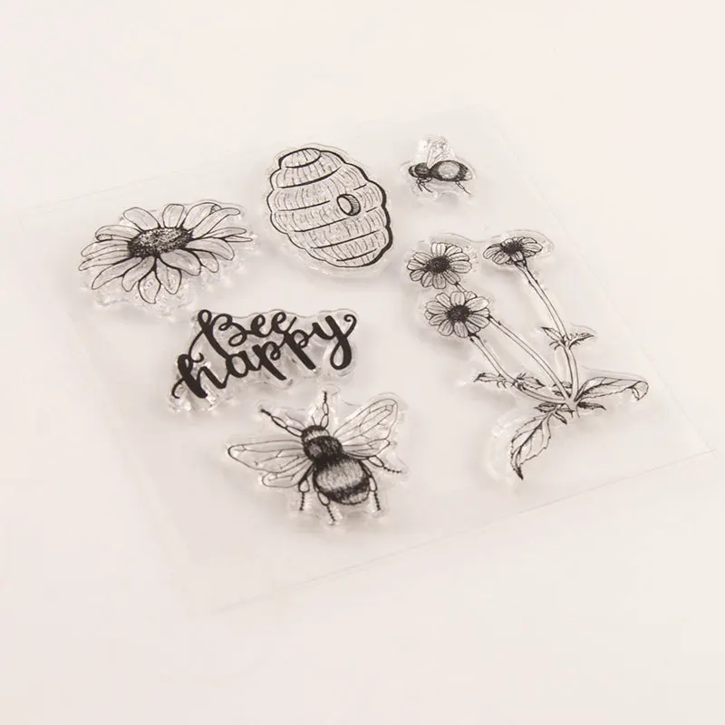 Bee Happy Clear Stamps DIY Scrapbooking Craft Supplies Rubber Silicon Seals Card Album Hobby ink pad Stamping
