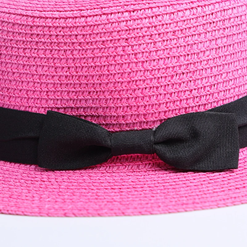 Sun Hat Sun Protection Hat Parent-child Sun Flat Straw Hat Boater Hat Girls Bow Summer Hats For Women Kid and Beach Flat Panama Straw
