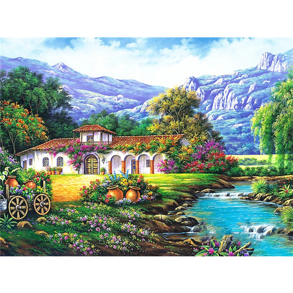 5D DIY Diamond Painting Landscape Full Square/Round House Diamond Embroidery Rhinestone Art Picture Mosaic Home Decoration Gift 