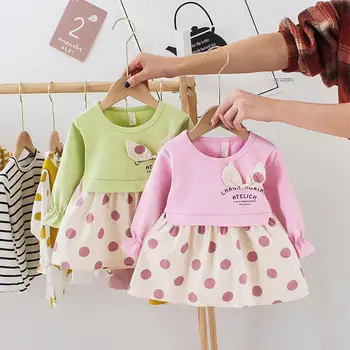 

Baby Girls Dress Long Sleeves and Round Neck Outfits with Dots Decorated Children Kids Girl Infant Dress