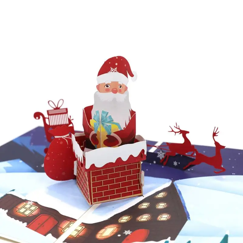  3D Pop Up Santa Claus Greeting Cards Postcards Invitations with Envelope for Kid - 4.0003E+12