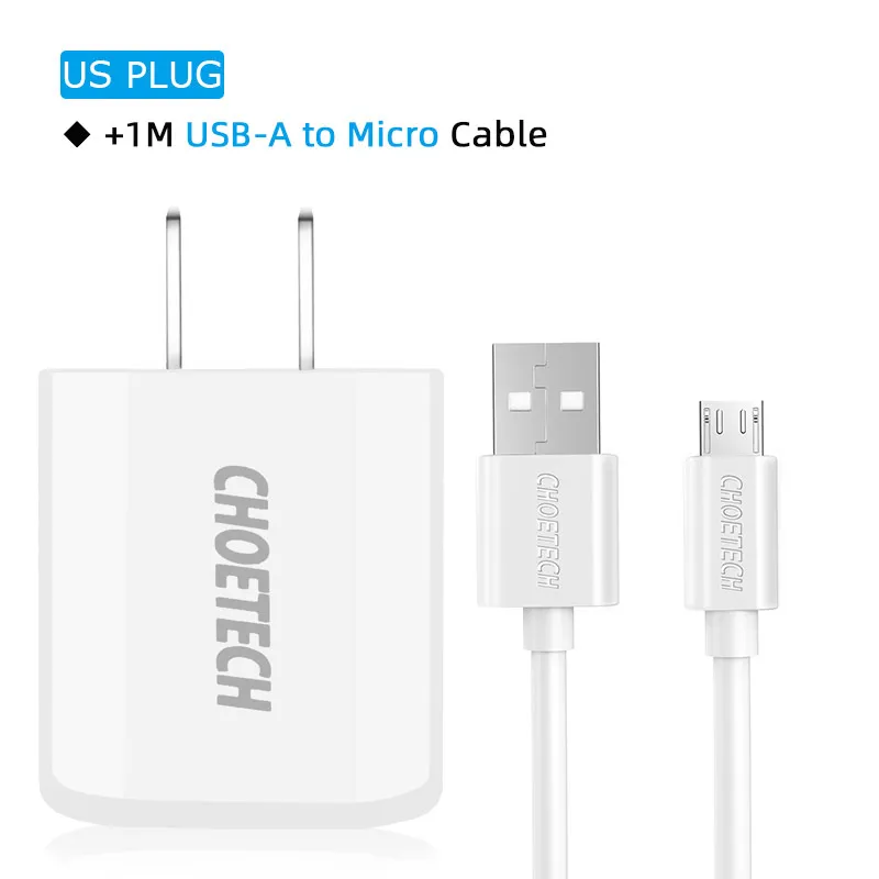 CHOETECH 5 в 2 а двойное USB зарядное устройство EU/US вилка быстрое зарядное устройство для iPhone 7 samsung huawei Xiaomi зарядное устройство для телефона настенное зарядное устройство адаптер - Тип штекера: US Charger and Micro