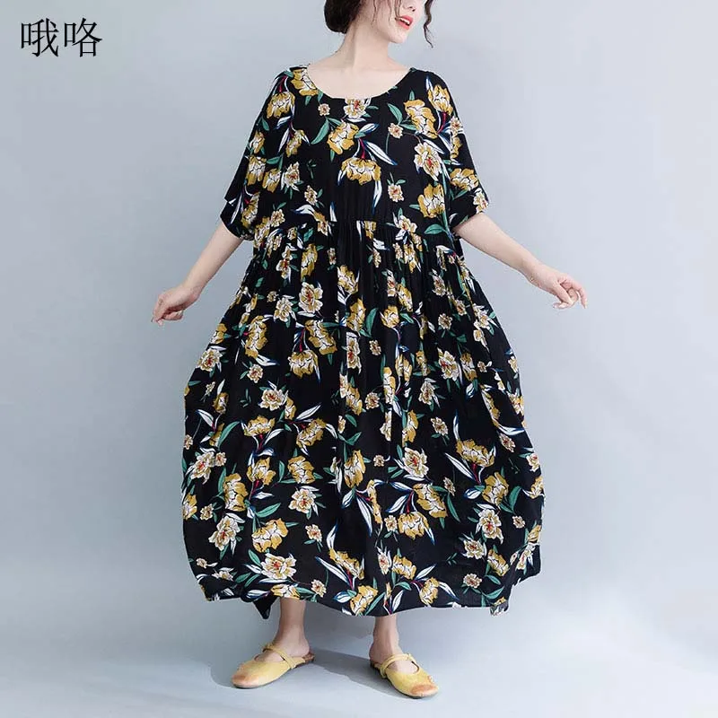 

Women Beach Dress Plus Size Summer 2019 Sundress Female Vestidos Elegant Lady Maxi Dress Print Floral Loose Big Size 5XL 6XL