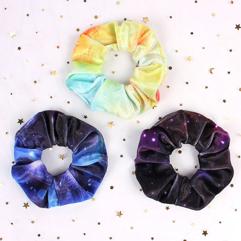 

Starry Sky Print Hair Scrunchies Fashion Girls Colorful Ponytail Hair Holder Women Elastic Hair Bands Hair Ties Hair Accessories