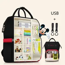 Disney Mickey Minnie Diaper Bag Large Capacity USB Heating Backpack Waterproof Outdoor Travel Bags Mummy Handbag