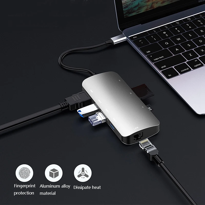 Док станция Тип с 8 в 1 3 портовый USB разветвитель/HDMI/Gigabit LAN PD|Док-станции для