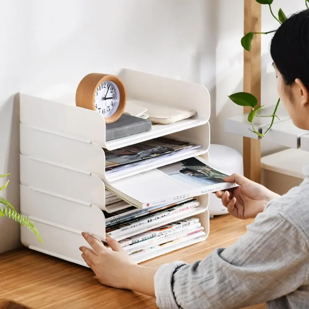 1pc Office White Solid Color Desktop Storage Box Office Books Documents Storage