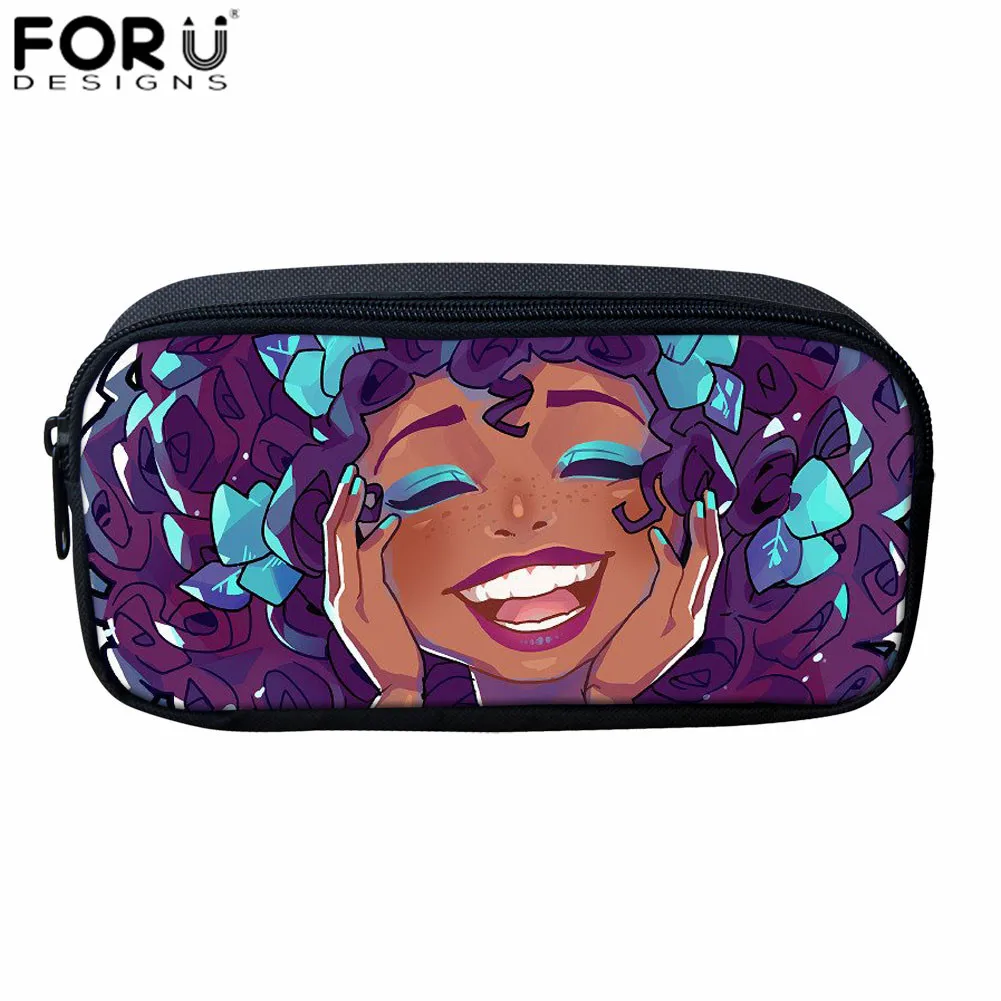 FORUDESIGNS/африканская женская сумка для макияжа для женщин-подростков, сумка-карандаш, классная черная, с принтом королевы, школьные принадлежности для девочек - Цвет: Z5281K