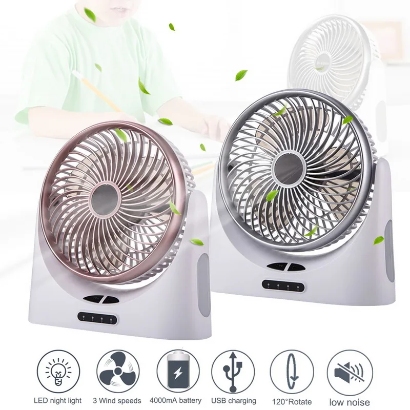 

Portable Fan Mini Desk Fan With Night Light USB Rechargeable Silent Electric Fan Air Circulator Table Fan For Home Office School