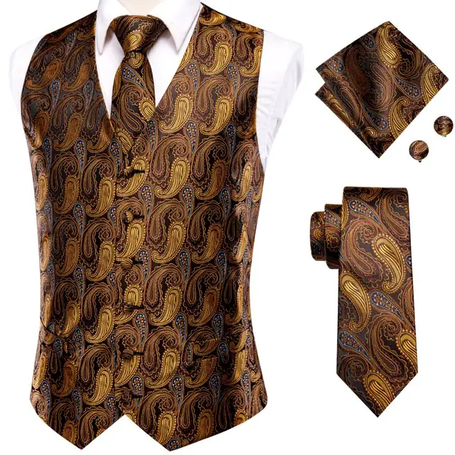 Hi-Tie 20 Color Silk Men's Vests and Tie Business Formal Dresses Slim Vest 4PC Hanky cufflinks for Suit Blue Paisley Waistcoat MS-0030