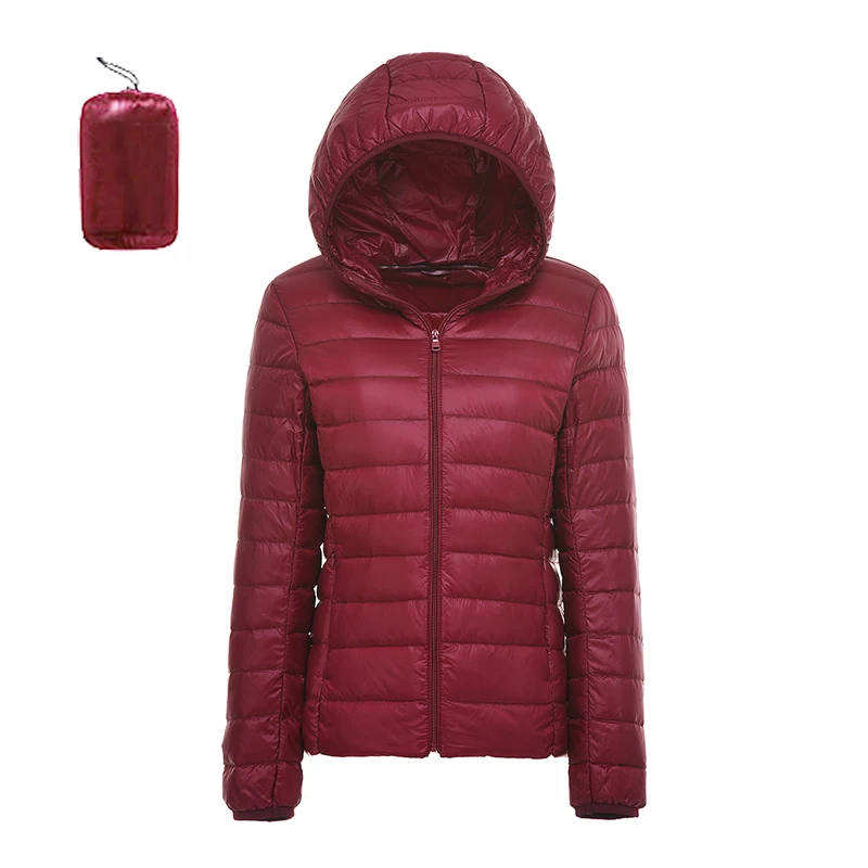 Oeak зимнее пальто женское повседневное с капюшоном однотонное теплое модное дикое пальто куртка Женские топы ультра-светильник верхняя одежда - Цвет: burgundy