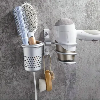 

Aluminum Wall Mounted Hair Dryer Drier Cutout Comb Holder Rack Stand Set Cutout Comb Storage Cup Organizer Bathroom Accessories