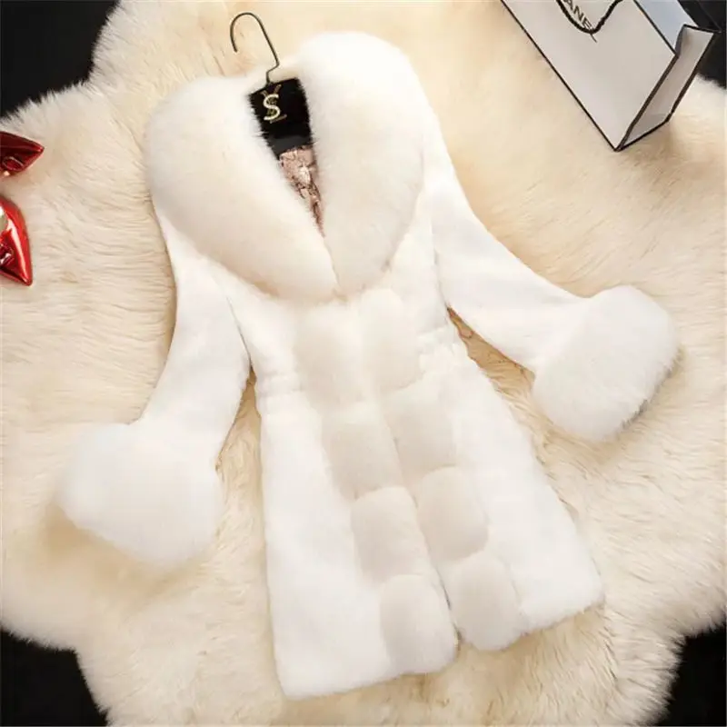 

Vintage Faux Fur Warm Jacket Parka Slim Long Outwear Overcoat Fur Collar Jacket White Fake Fur Coat Faux High Waist Teddy Jacket