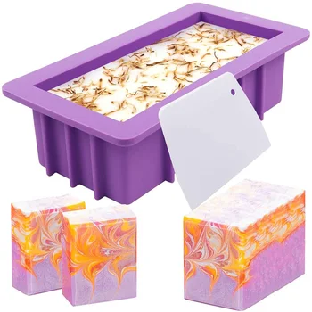 

Promotion! Silicone Soap Molds, 1Pcs 38Oz Rectangular Loaf Mold with Plastic Scraper for Handmade Soap