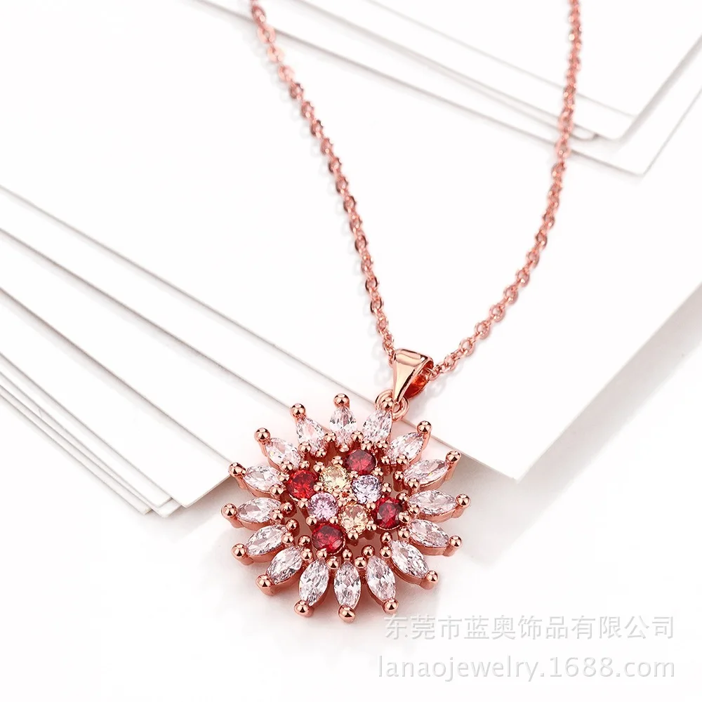 

New Products-Style Sunflower Diamond Set Necklace Zircon Copper Necklace Europe And America International