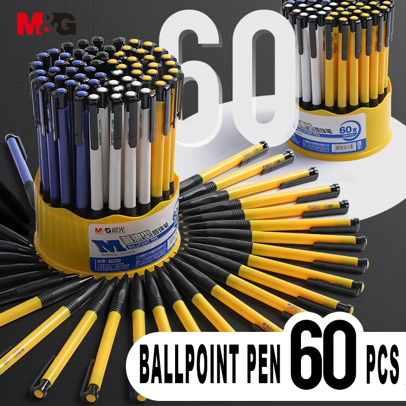 M&G 60pcs/lot Smooth Oil Ballpoint Pen Medium Point 0.7mm Blue Ink Semi Gel Ball Pen Value Pack for School Office Supplies