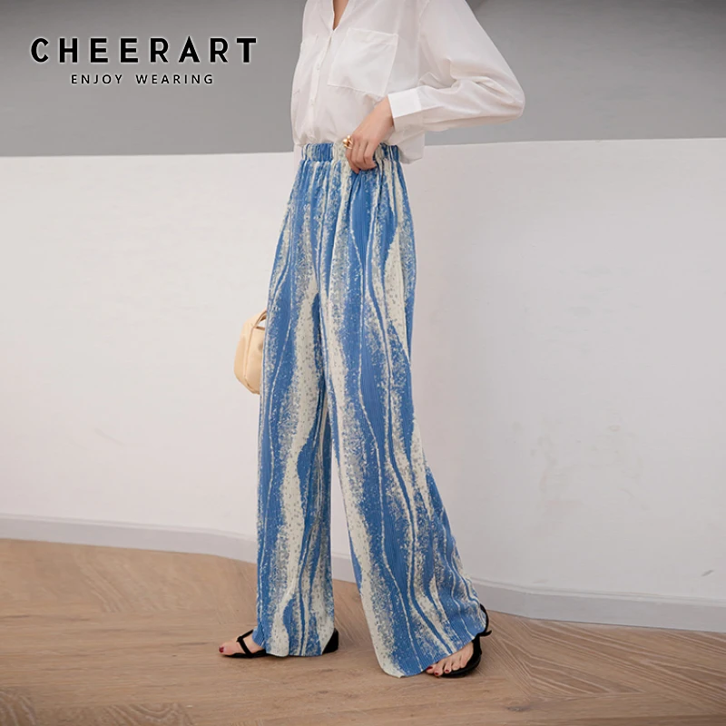 Брюки CHEERART женские в рубчик с широкими штанинами Модные свободные штаны