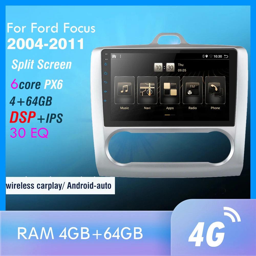 4+64GB PX6 1DIN Android 10 MP5 Radio For Focus multimedia stereo Player 2004-2011 GPS 4G FM AM DSP AUX Car Radio Player