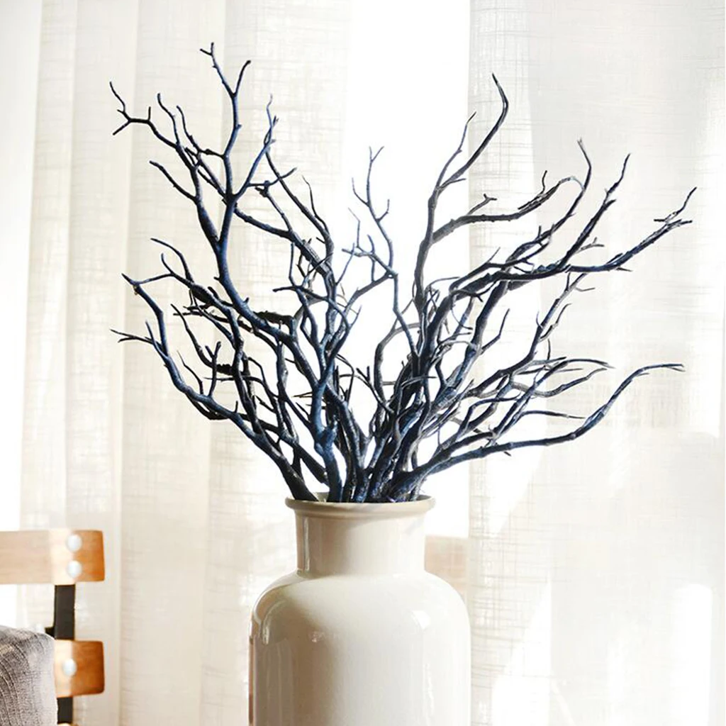 1 Bunch Of Blue Branches Leaf Bendable Artificial Floral DIY Craft Wedding Home Room Office Hotel 5 Twigs 20 Heads