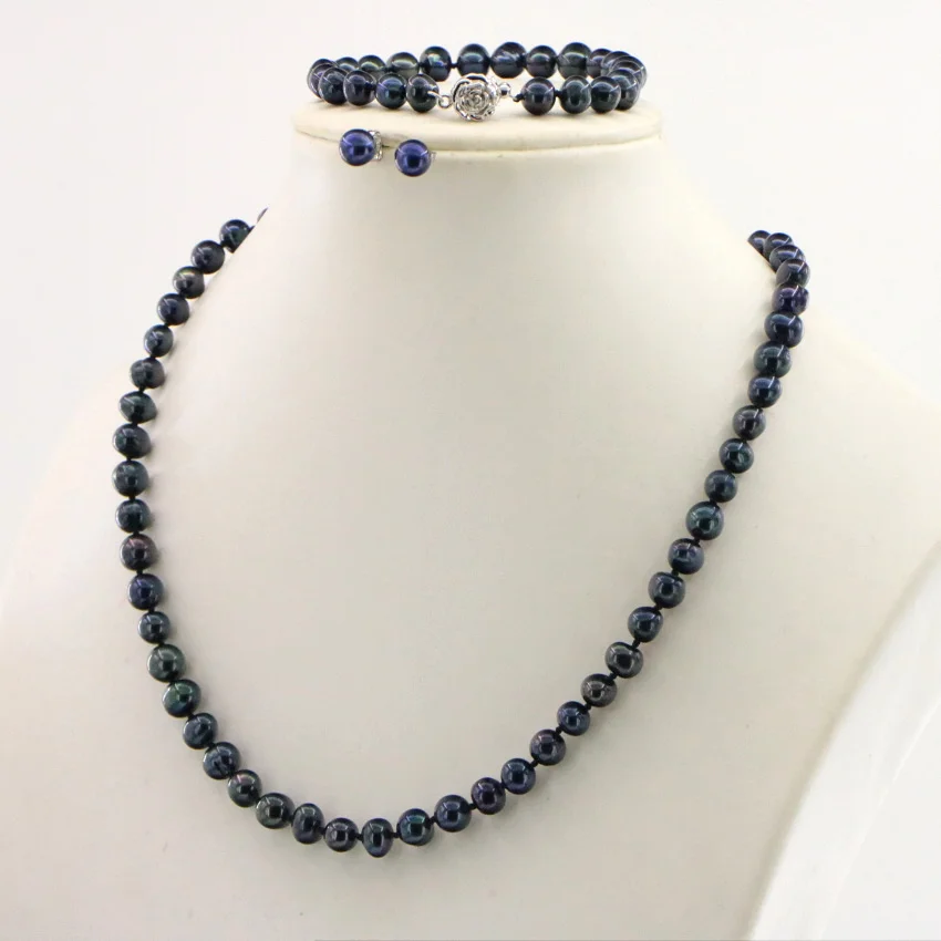 WUBIANLU 4 colors 7-8mm Pink Pearl Necklace Bracelet Earring Sets Women Jewelry Making Design Fashion Style Girl Gift Wholesale (25)