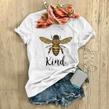 

Bee Kindenglish print casual short-sleeved T-shirt loose-fitting large size women's T-shirt Cotton t shirt Gift For Lady