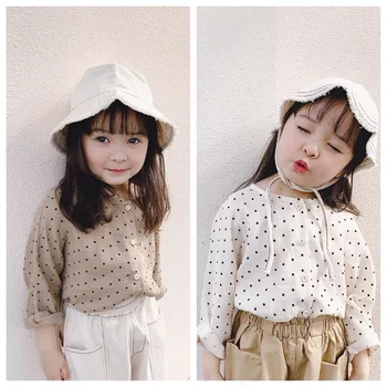 

2020 Boys and Girls Fall Long Sleeve Shirt Children's Polka Dot Button Crew Neck Top