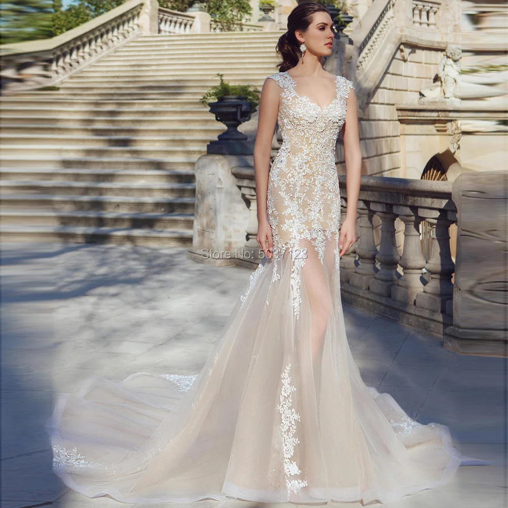 Champagne Mermaid Trouwjurken Sweetheart Sleeveless Kant Applicaties Lace Up Bridal Wedding Gown Vestido De Noiva Hof Trein Champagne Mermaid Trouwjurken Sweetheart Sleeveless Kant Applicaties Lace Up Bridal Wedding Gown Vestido De Noiva Hof Trein
