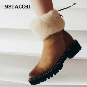 

MStacchi Flats Platform Botki Damskie Block Heel Plush Boots Women Keep Warm Waterproof And Non-slip Sexy Stivali Fashion Shoes