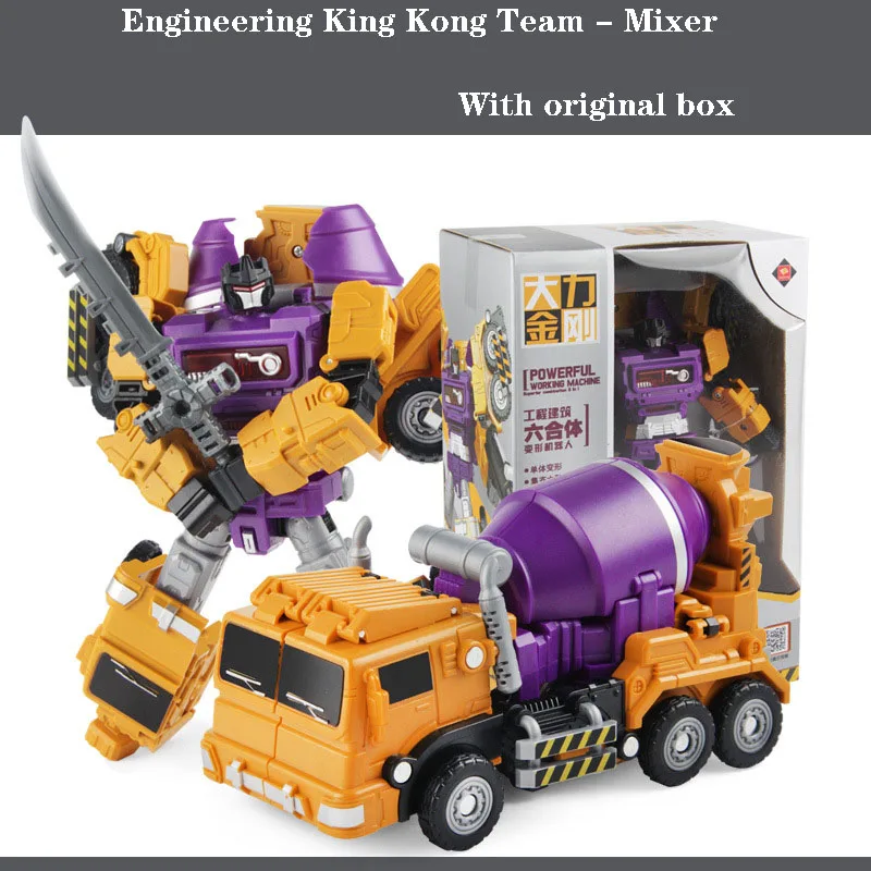 Transformation King Kong 6 In 1 Engineering Truck Gt Hercules Bulldozer Truck Excavator Action Figure Robot Model Children Gift - Цвет: Mixer