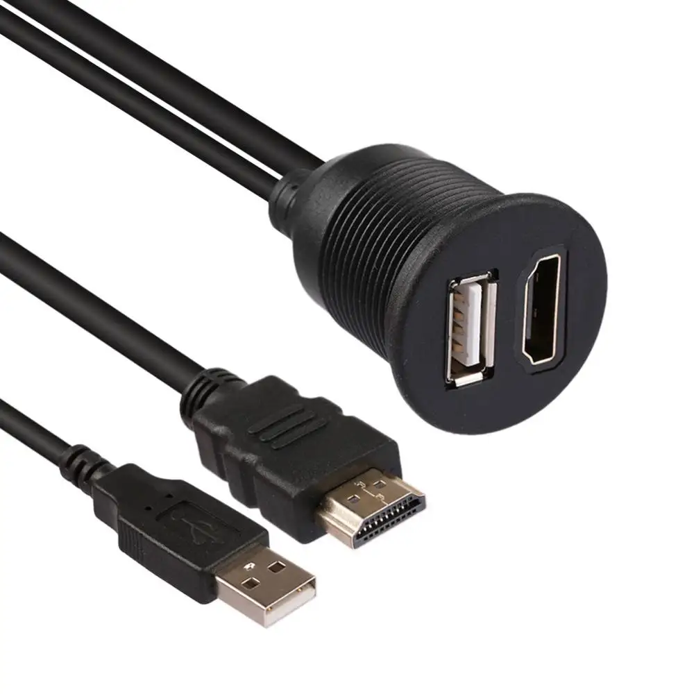 Водонепроницаемый Dash заподлицо USB2.0 HDMI мужчин и женщин аудио кабель-удлинитель для автомобиля мото лодки 6 мм USB HDMI кабель для скрытого монтажа 1 м