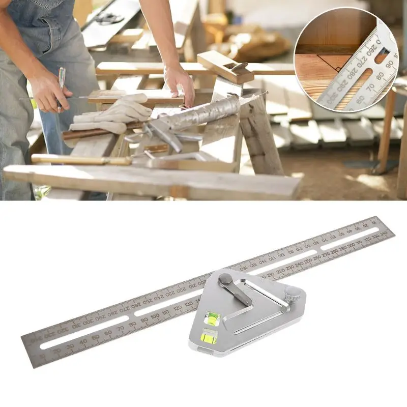

Woodworking Scribe Ruler Multi-Function Carpentry Tool Level Angle Ruler mm inch