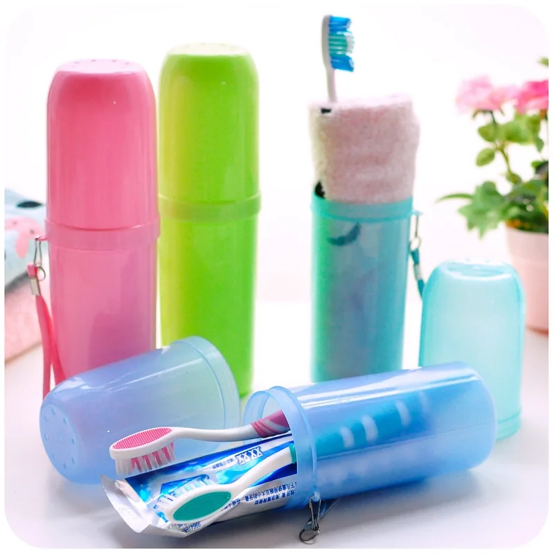 WHISM Portable Plastic Toothbrush Holder Toothpaste Towel Cover Storage Box Tooth Mug for Outdoor Travel Camping Hiking