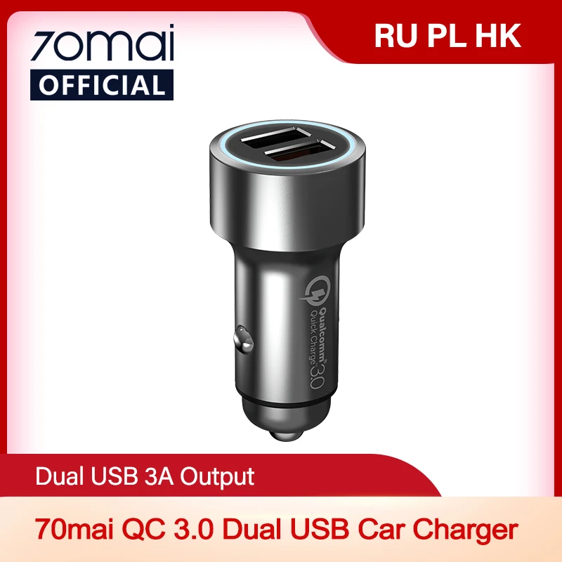 70mai QC 3 0 Автомобильное зарядное устройство с двумя USB портами и 2USB портами|Кабели