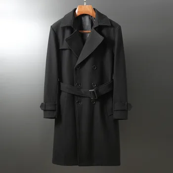

Autumn and winter new double faced woolen coat men's long slim double face denim wool coat double cashmere coat