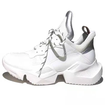 

2019 Genuine Leather Breathable Sport Fashion Women Running Shoes Height Increasing Outdoor Casual White Walking Ladies Sneakers