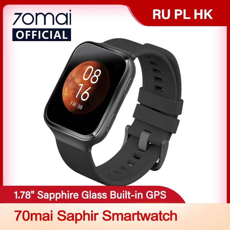 70mai Smart Watch 70mai Saphir Watch Bluetooth GPS Sport Heart Rate Monitor 5ATM Resistance Call Reminder 70mai Smartwatch APP