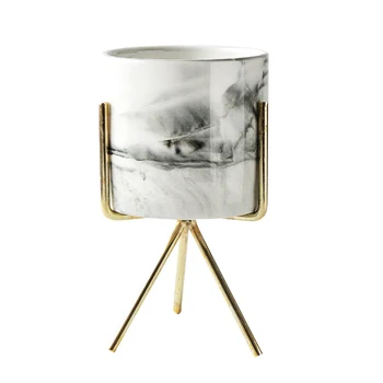 

Nordic Home Minimalist Style Marble Vase Wrought Iron Tabletop Succulent Flower Pot Gold + White Ceramic L