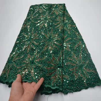 

(5yards/pc) fashion teal green African French net lace fabric with sequins embroidery 2002 newest for party dress FLP239